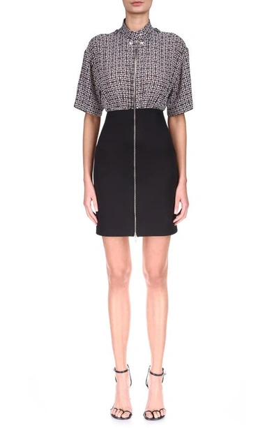 Givenchy Printed Silk Crepe De Chine And Stretch-knit Mini Dress In Grey