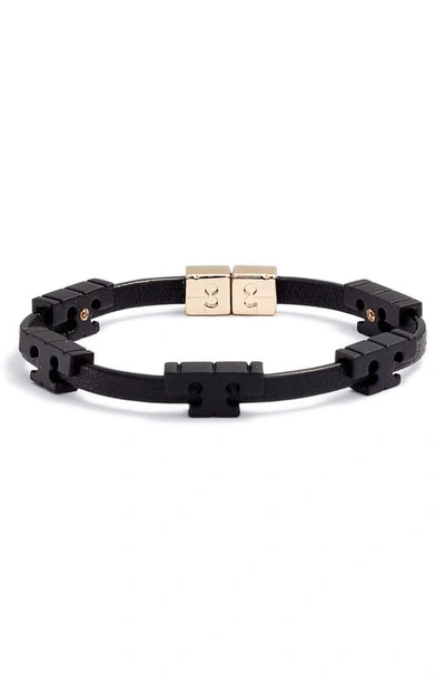 Tory Burch Serif-t Stackable Coated Leather Bracelet In Tory Gold / Black
