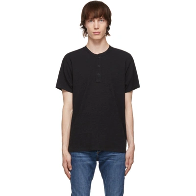 Rag & Bone Black Cotton Classic Short Sleeve Henley