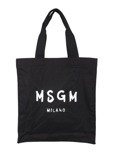 Msgm Tote Bag With Brushed Logo In Black