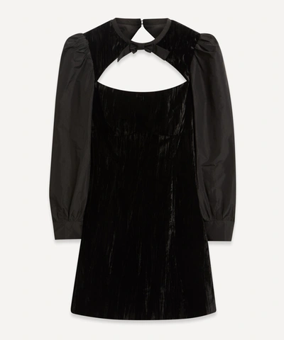 Alexa Chung Puff-shoulder Velvet Mini-dress In Black