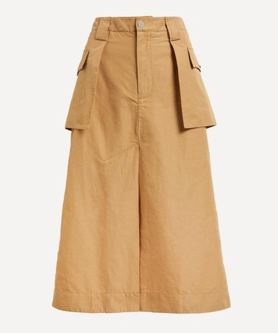 Ganni Layered Organic Cotton And Linen-blend Canvas Midi Skirt In Tiger's Eye