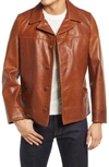 Schott Cowhide Leather Car Coat In Nutmeg