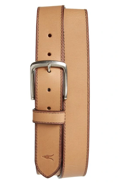 Allsaints Topstitch Leather Belt In Acorn Brown