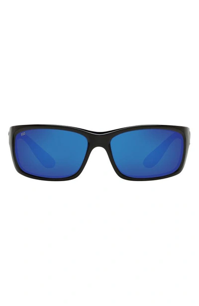 Costa Del Mar 62mm Waypoint Rectangluar Polaraized Sunglasses In Shiny Black