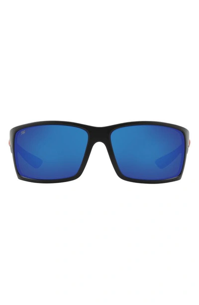 Costa Del Mar 64mm Mirrored Polarized Rectangular Sunglasses In Blue Black