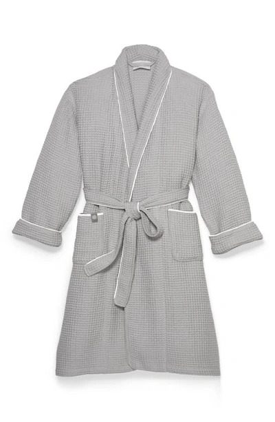 Boll & Branch Waffle Dressing Gown In Pewter/stone