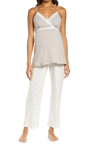 Belabumbum Starlet Maternity/nursing Camisole Pajamas In Starlet Gray/ Mod Print