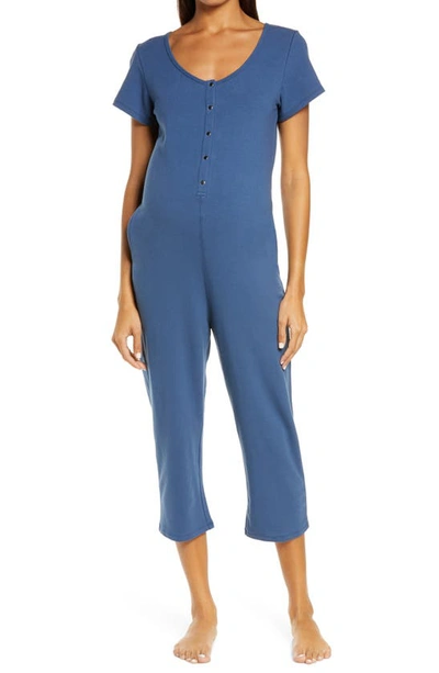 Belabumbum Short Sleeve Nursing/maternity Romper In Indigo