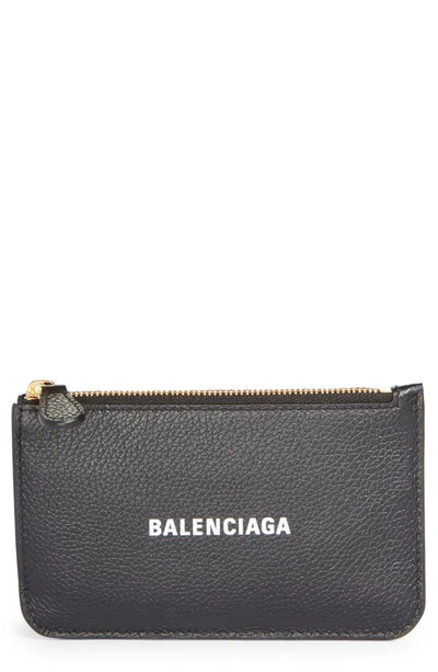 Balenciaga Cash Logo Long Leather Zip Card Holder In Black/ L White