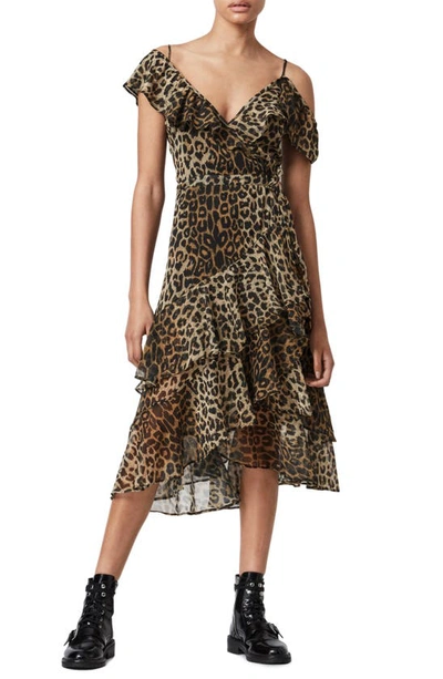 Allsaints Womens Leopard Yellow Kari Leppo Animal-print Woven Mini Dress 6