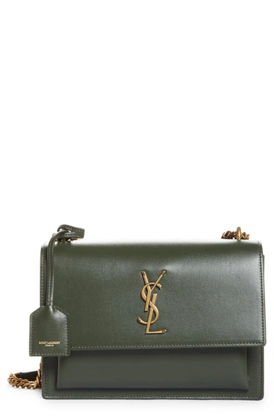 Saint Laurent Womens Green Fonce Sunset Medium Leather Shoulder Bag In 3207 Vert Olive
