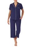 Kate Spade Cropped Short-sleeve Pajama Set In Bright Sapphire