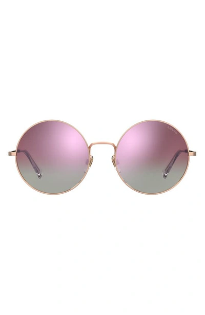 Levi's 58mm Mirrored Round Sunglasses In Gold Copper/ Pink