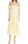 Staud Elio Off-shoulder Cotton Midi Dress In Yellow