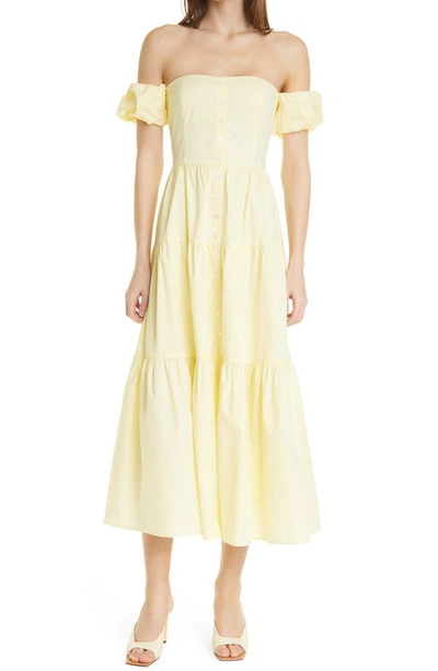 Staud Elio Off-shoulder Cotton Midi Dress In Ginger