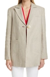 GANNI OVERSIZE ONE-BUTTON LINEN BLAZER,F5886