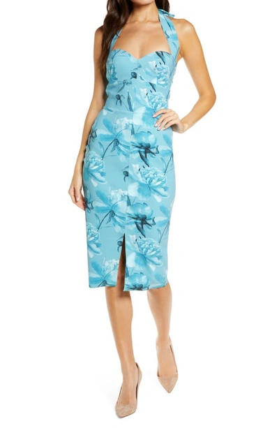 Chiara Boni La Petite Robe Roos Floral Halter Neck Cocktail Dress In Peony  Cerulean | ModeSens