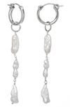 Kozakh Roma Freshwater Pearl Linear Drop Earrings In Silver