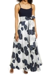 Eliza J Floral Jacquard Ballgown In Navy