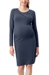 Stowaway Collection Sunburst Long Sleeve Body-con Maternity Dress In Blue Steel