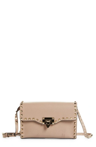 Valentino Garavani Small Rockstud Shoulder Bag In Grenade Calfskin In Poudre