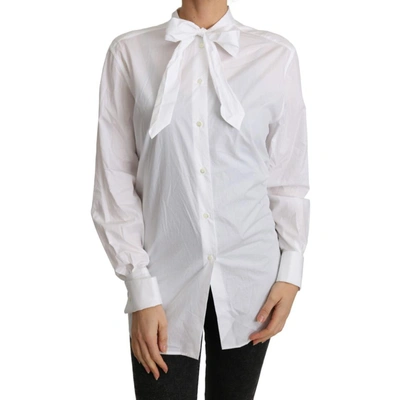 Dolce & Gabbana Cotton White Scarf Neck Shirt Blouse Top