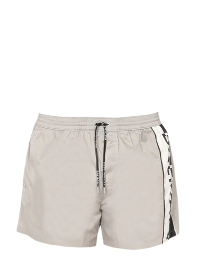 Balmain Logo Print Swim Shorts In Grey