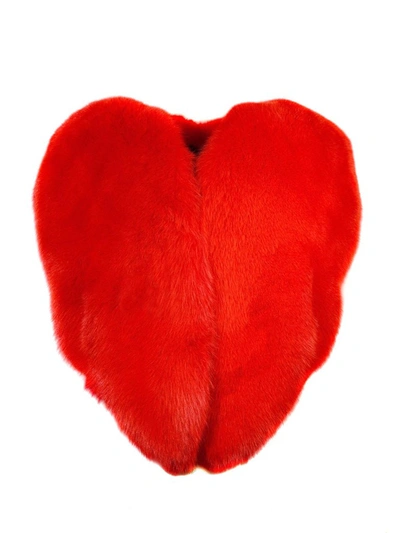 Saint Laurent Heart Design Fur In Red