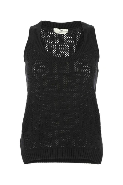 Fendi Monogram Knitted Vest Top In Black