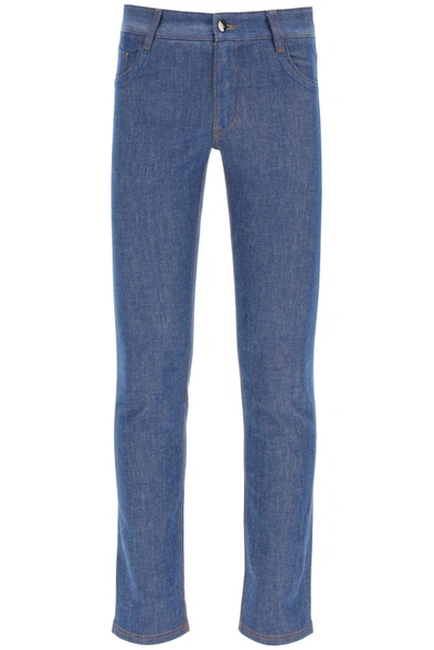 Fendi Five Pocket Slim-leg Jeans In Blu