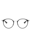 Ray Ban Kids' 48mm Round Optical Glasses In Black Silver
