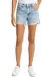 Frame Le Grand Garcon Raw Frayed Cutoff Denim Shorts In Bathe In Bathe
