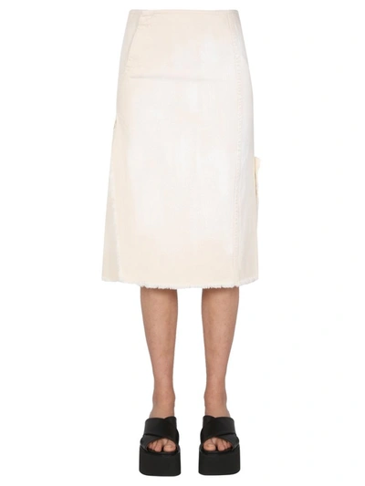 Marni Denim Midi Skirt In Snow (beige)