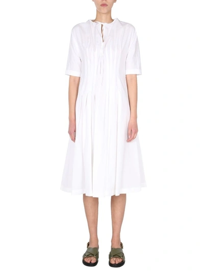 Marni Pintucked Cotton Midi Dress In White