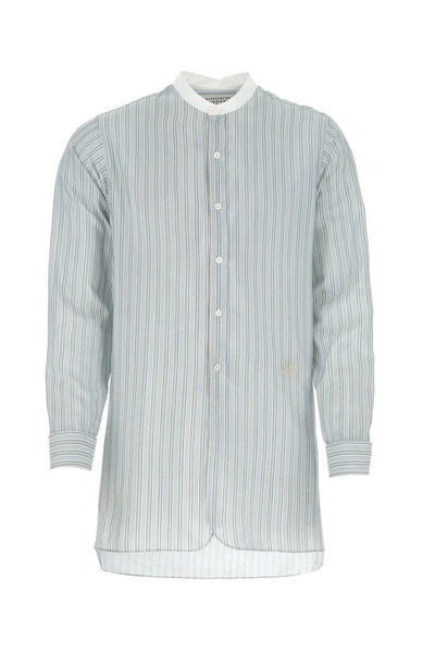 Maison Margiela Striped Cotton Blend Shirt In Blue