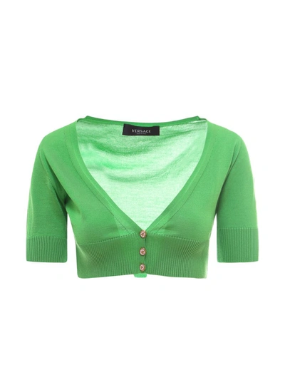 Versace Green Silk Cropped Short Sleeve Cardigan