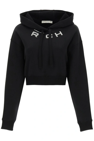 Alessandra Rich Embellished Cotton-blend Hoodie In Black