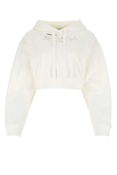 Alessandra Rich Cotton Jersey Hoodie W/embroidered Logo In White