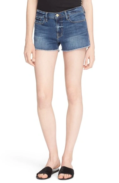 Frame Le Cutoff High-rise Denim Shorts In Blue