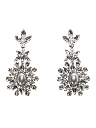 Alessandra Rich Crystal Earrings With Pearl And Pendant In Cry Silver