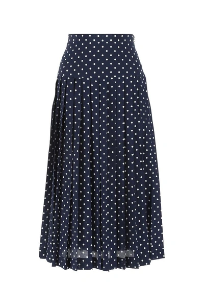 Alessandra Rich Pleated Polka-dot Silk Midi Skirt In Navy