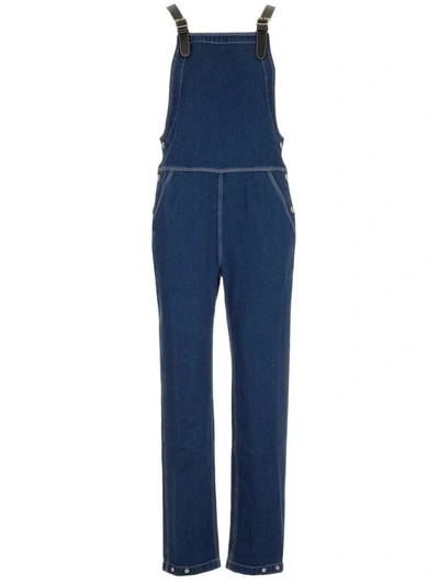 Burberry Contrast-stitch Denim Jumpsuit In Blue