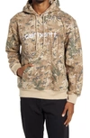 Carhartt Logo Drawstring Hoodie In Camo Combi Desert/ White