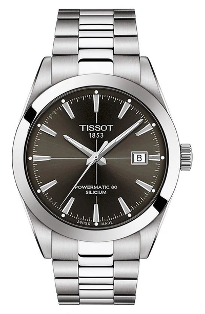 Tissot Men's Swiss Automatic Gentleman Powermatic 80 Silicium Stainless Steel Bracelet Watch 40mm In Anthracite