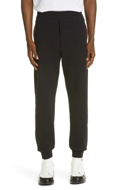 Alexander Mcqueen Selvedge Logo Tape Joggers In Black Mix