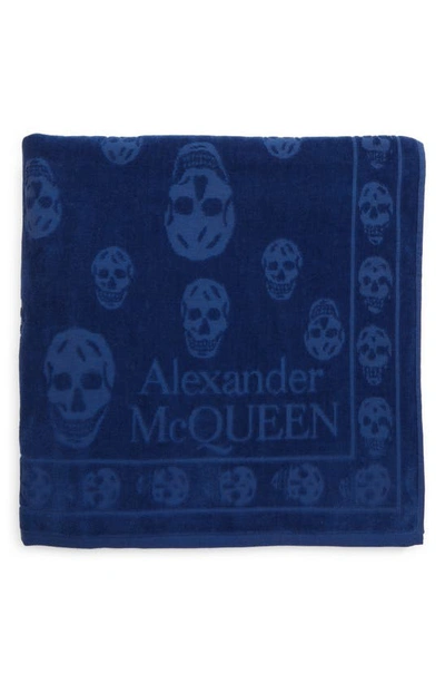 Alexander Mcqueen Tonal Skull Towel In Royal