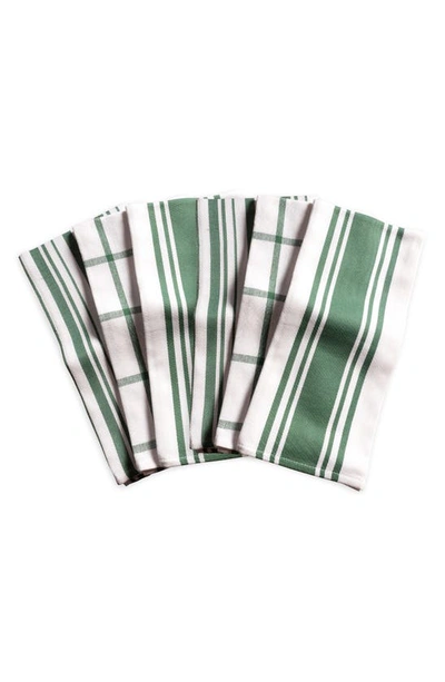 Kaf Home Set Of 6 Stripe & Check Cotton Pantry Towels In Mineral Green