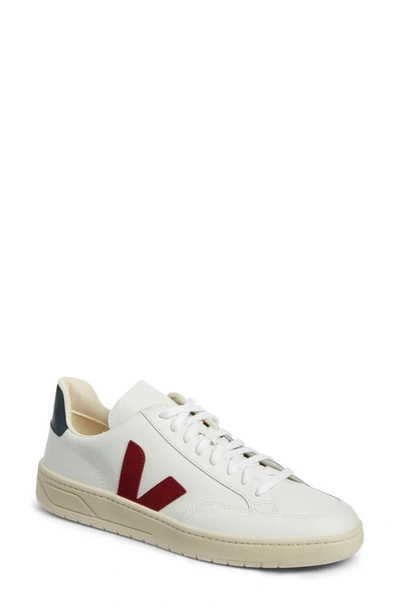 Veja V-12 Low Top Sneaker In Extra White/ Marsala/ Nautico