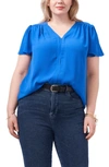 Vince Camuto Flutter Sleeve Rumple Satin Blouse In Santorini Blue